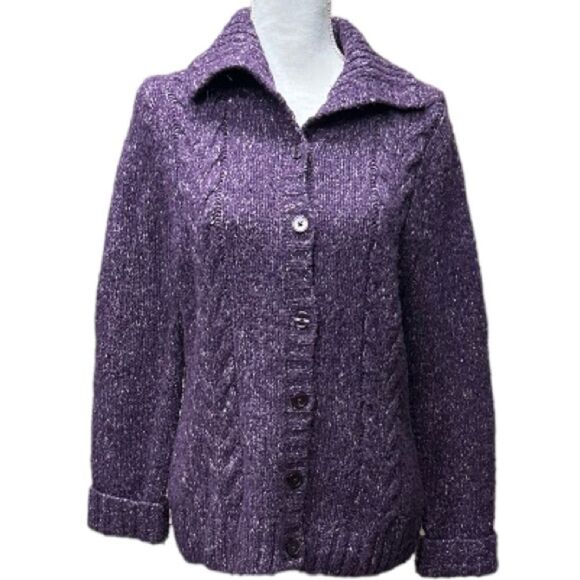 Gander Mountain Cable‎ Knit Wool Blend Marled Cardigan Sweater Womens Size L - Picture 1 of 6